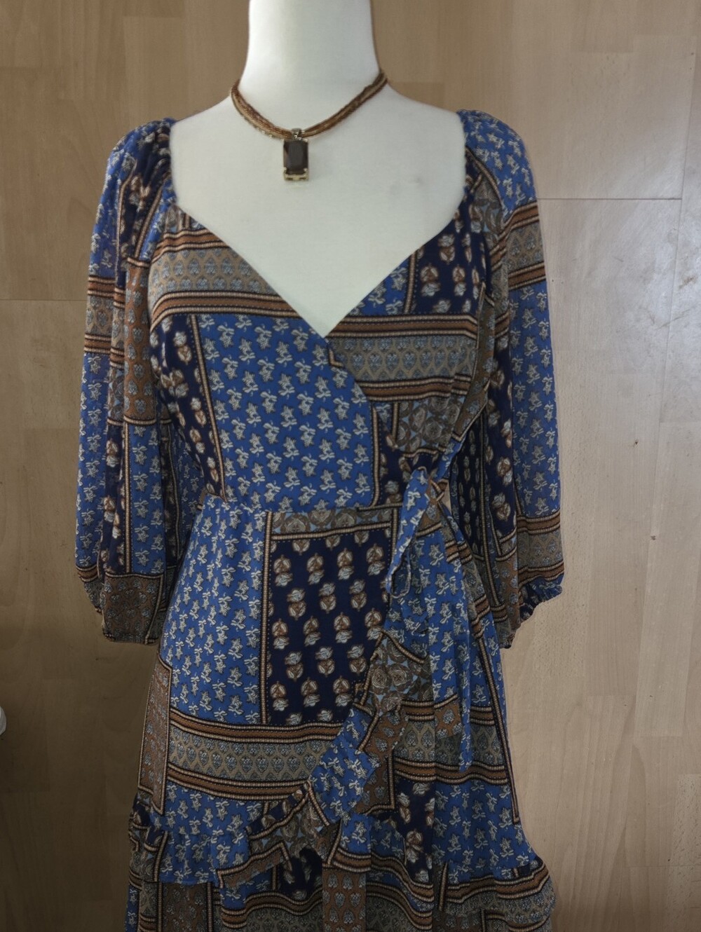 Cozy Fox Boho Blue Patchwork Wrap Dress